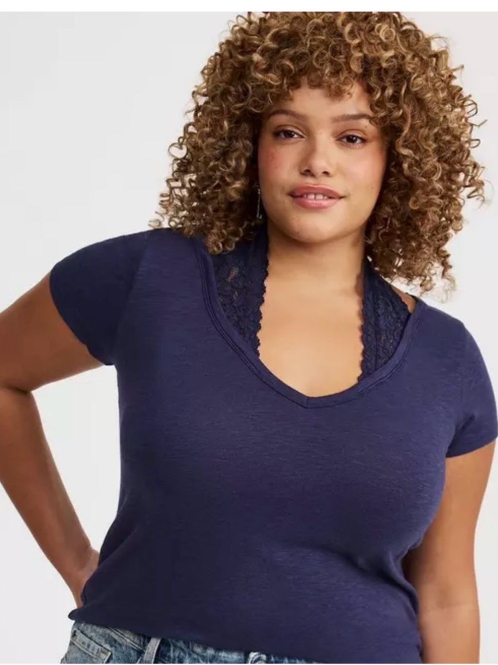 torrid Navy Blue Short Sleeve V-Neck Tee